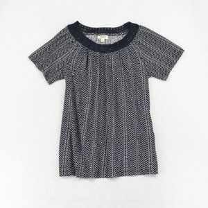 Style & Co Womens Crochet-Trim Chevron Flutter Short Sleeve T-Shirt Top Navy
